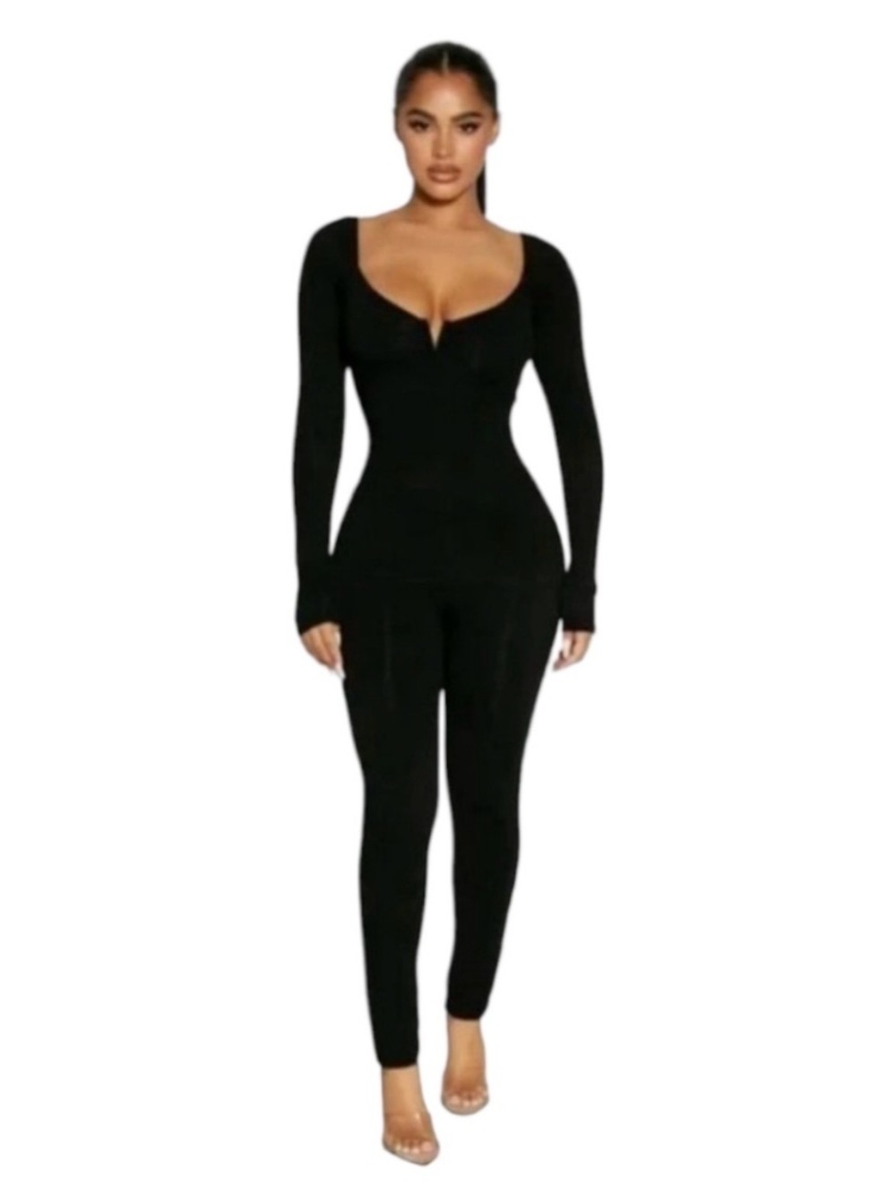 naked wardrobe Black Long-Sleeve V-Neck Bodysuit